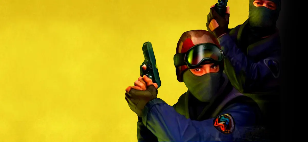 Ilustrație Counter-Strike 1.6: două personaje pe fundal galben