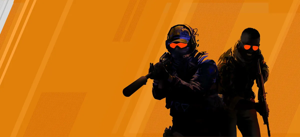 Ilustrație Counter-Strike 2: doi soldați pe fundal portocaliu
